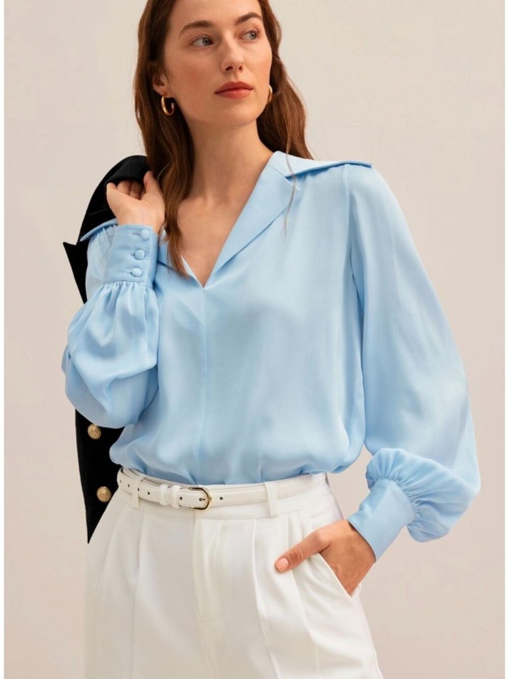 NWT Lily Silk Cervina Silk Blouse Light Blue Size XS $199 [jb]